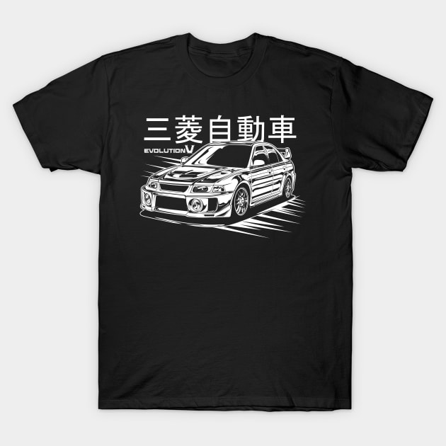 Lancer Evolution V (White Print) T-Shirt by idrdesign